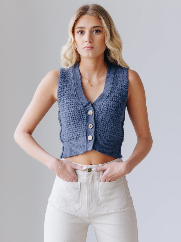 Free People Ava Knit Vest In Blue Size Small